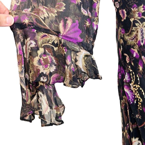 NY City Women 100% Silk Dark Floral Midi Dress 1X Fairy Grunge Whimsigoth Beaded - Picture 3 of 11